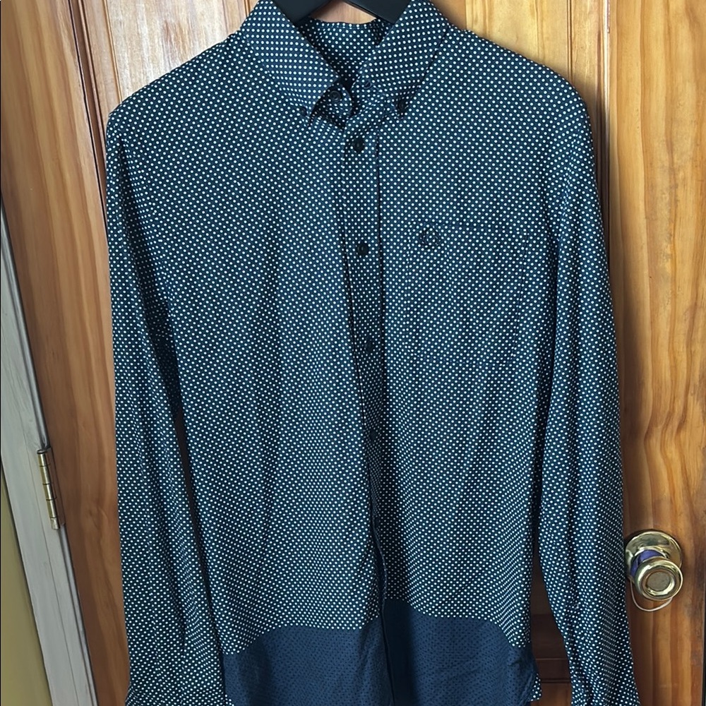 Men's Medium Fred Perry Blue Polka Dot Shirt - Sample Sale